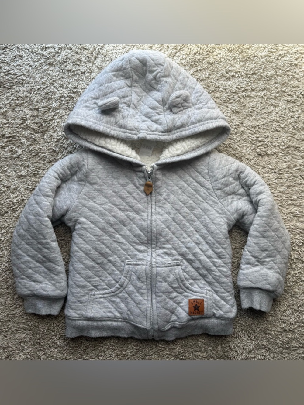 24M Simple Joys by Carter’s Gray Quilted Sherpa Lined Hooded Jacket